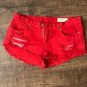 Red Jean shorts